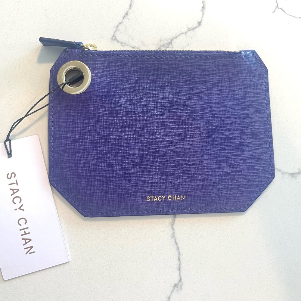 NEW Stacy Chan London Genuine Italian Leather Pouch, Violet/Purple